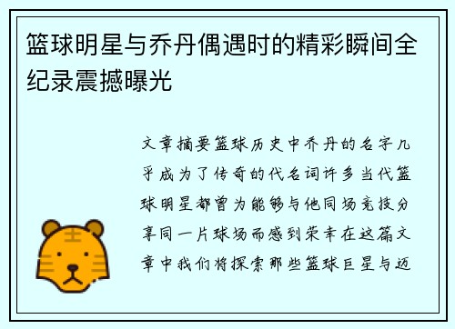 篮球明星与乔丹偶遇时的精彩瞬间全纪录震撼曝光